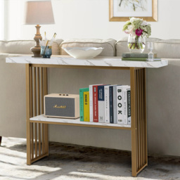 Costway Single Shelf Golden Faux Marble Console Table - Size: 132.1 x 38.1 x 15.24cm - Multi - Wilko