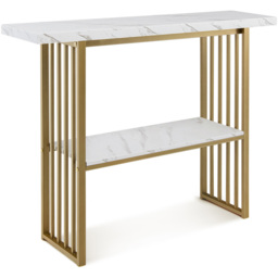 Costway Single Shelf Golden Faux Marble Console Table - Size: 132.1 x 38.1 x 15.24cm - Multi - Wilko - thumbnail 3