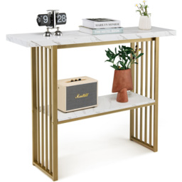 Costway Single Shelf Golden Faux Marble Console Table - Size: 132.1 x 38.1 x 15.24cm - Multi - Wilko - thumbnail 4