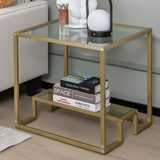 Costway Single Shelf Gold Tempered Glass Coffee Table - Size: 71 x 65 x 14cm - Wilko - image 1
