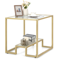 Costway Single Shelf Gold Tempered Glass Coffee Table - Size: 71 x 65 x 14cm - Wilko - thumbnail 4