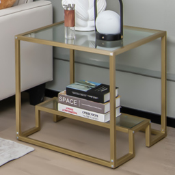Costway Single Shelf Gold Tempered Glass Coffee Table - Size: 71 x 65 x 14cm - Wilko