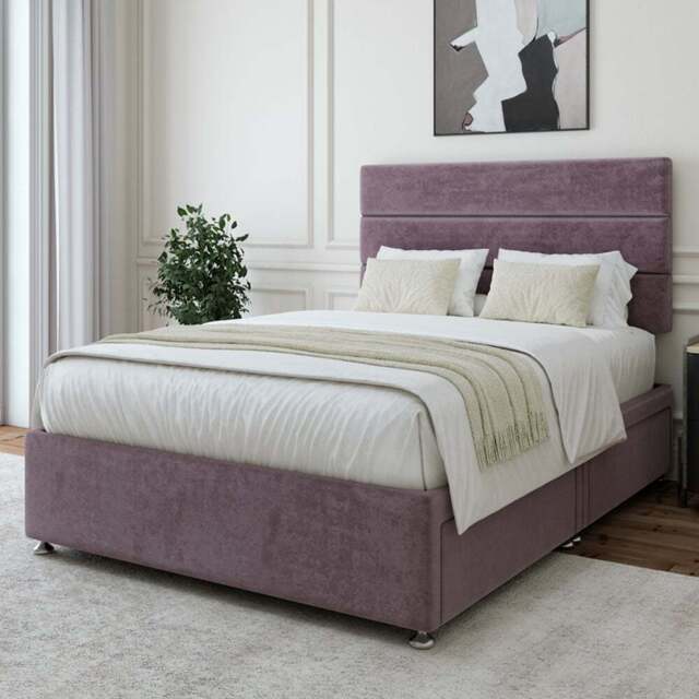 Bedmaster Small Double Mauve Naples Velvet 4 Drawers Divan Base - Brown - Wilko - image 1