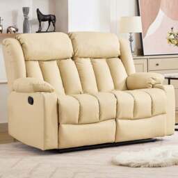 Artemis Home Sheridan 2 Seater Cream Leather Manual Recliner Sofa with Cup Holders - Wilko
