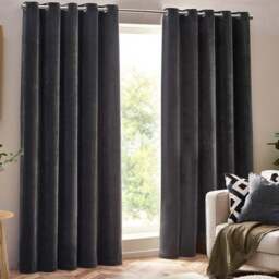 Yard Charcoal Heavy Chenille Velvet Eyelet Curtain 117 x 183cm - Size: W 183 x D 117cm - Grey - Yard Living - Wilko