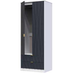 Crowndale Diamond Ready Assembled 2 Door 2 Drawer Matt Indigo and White Tall Double Wardrobe - Size: 2 Door, 2 Drawer - Wilko - thumbnail 5