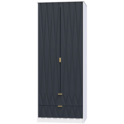 Crowndale Diamond Ready Assembled 2 Door 2 Drawer Matt Indigo and White Tall Double Wardrobe - Size: 2 Door, 2 Drawer - Wilko - thumbnail 3