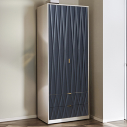 Crowndale Diamond Ready Assembled 2 Door 2 Drawer Matt Indigo and White Tall Double Wardrobe - Size: 2 Door, 2 Drawer - Wilko - thumbnail 1