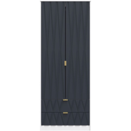 Crowndale Diamond Ready Assembled 2 Door 2 Drawer Matt Indigo and White Tall Double Wardrobe - Size: 2 Door, 2 Drawer - Wilko - thumbnail 4