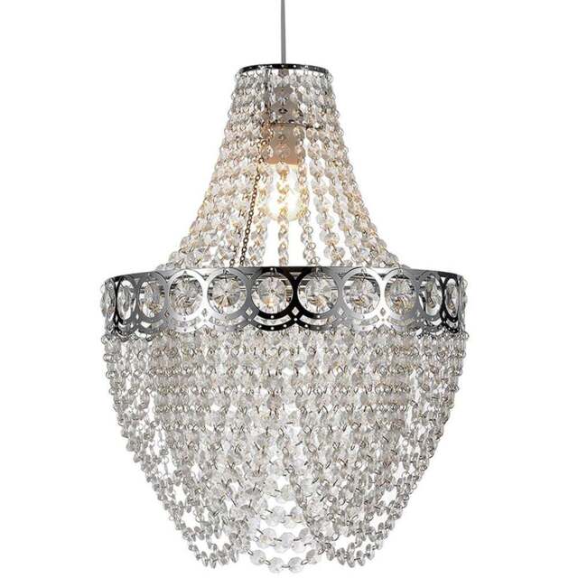 Kliving Hayle Chrome and Clear Acrylic Beaded Chandelier Pendant Light - Size: 48 x 36 x 36cm - Wilko - image 1
