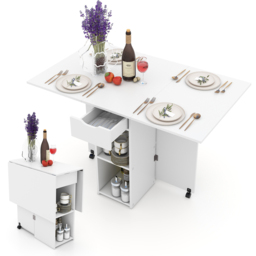 Costway 4 Seater Foldable Dining Table with Wheels White - Size: 86 x 52 x 20cm - Wilko - thumbnail 4