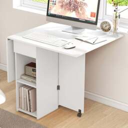 Costway 4 Seater Foldable Dining Table with Wheels White - Size: 86 x 52 x 20cm - Wilko - thumbnail 1