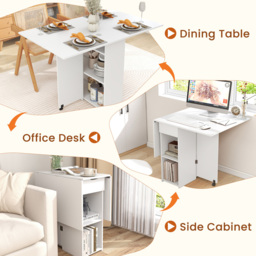 Costway 4 Seater Foldable Dining Table with Wheels White - Size: 86 x 52 x 20cm - Wilko - thumbnail 6