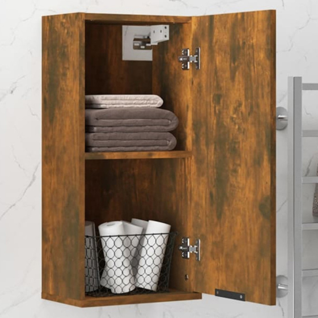vidaXL Single Door Smoked Oak Wall Mounted Bathroom Cabinet - Size: 67 x 32 x 20cm - Brown - Wilko - image 1