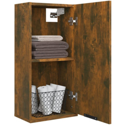 vidaXL Single Door Smoked Oak Wall Mounted Bathroom Cabinet - Size: 67 x 32 x 20cm - Brown - Wilko - thumbnail 4