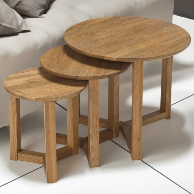Stow Solid Oak Nest of Tables Set of 3 - Size: 3 Piece - Brown - LPD Home - Wilko - image 1
