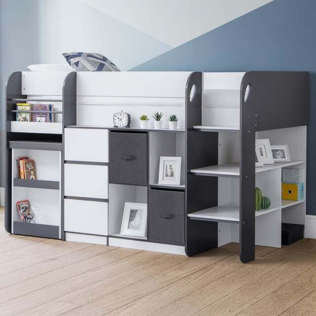 Julian Bowen Saturn Charcoal Grey and White Mid Sleeper with Storage - Size: Single - Wilko - image 1