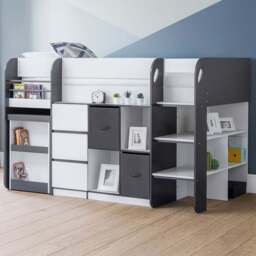 Julian Bowen Saturn Charcoal Grey and White Mid Sleeper with Storage - Size: Single - Wilko