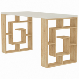 Decortie Labirent Bookshelf Leg Modern Computer Desk White and Oak - Size: 75 x 137 x 60cm - Multi - Wilko - thumbnail 3