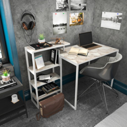 Decorotika Rino 4 Shelf Study Desk White Marble Effect And White - Size: 91.8 x 133 x 60cm - Wilko - thumbnail 5