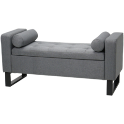 Living and Home 2 Seater Grey Linen Upholstered Storage Bench with Cushion - Size: 60 x 128 x 51cm - Wilko - thumbnail 3