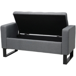 Living and Home 2 Seater Grey Linen Upholstered Storage Bench with Cushion - Size: 60 x 128 x 51cm - Wilko - thumbnail 4