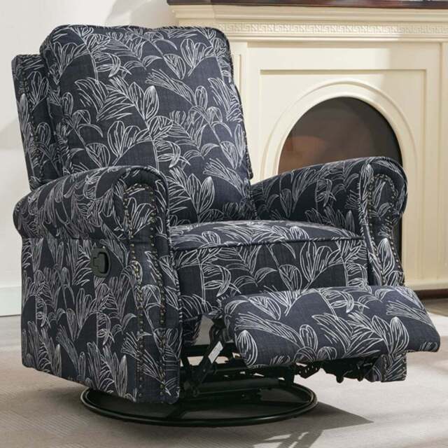 Furniture One Swivel Recliner Armchair with Adjustable Leg Rest - Size: Single - Blue - Wilko - image 1