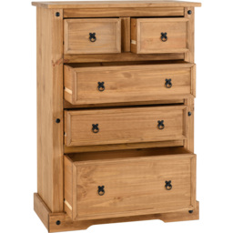 Seconique Corona 5 Drawer Distressed Waxed Pine Chest of Drawers - Brown - Wilko - thumbnail 5
