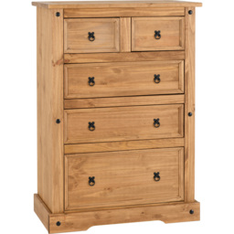 Seconique Corona 5 Drawer Distressed Waxed Pine Chest of Drawers - Brown - Wilko - thumbnail 3