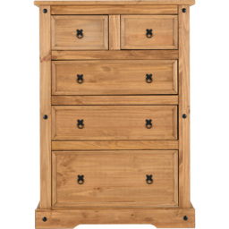 Seconique Corona 5 Drawer Distressed Waxed Pine Chest of Drawers - Brown - Wilko - thumbnail 4