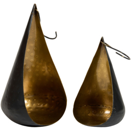 Dibor 2 Piece Brass Teardrop-Shape Elegance Tealight Candle Holder Set - Size: 10 x 9 x 1cm - Black/Copper - Wilko