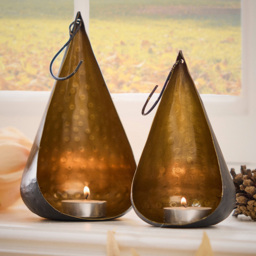 Dibor 2 Piece Brass Teardrop-Shape Elegance Tealight Candle Holder Set - Size: 10 x 9 x 1cm - Black/Copper - Wilko - thumbnail 3