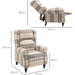 Portland Khaki Push Back Recliner Chair - Size: Single - Multi - Wilko - thumbnail 7