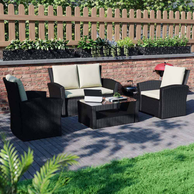 Garden Vida Mylor 4 Seater Black Rattan Lounge Set - Wilko - image 1