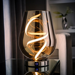 ValueLights Helix Smoked Glass Integrated LED Table Lamp - Size: 30 x 21.5 x 21.5cm - Smoked Grey - Wilko - thumbnail 3