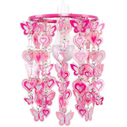 ValueLights Pink Hearts and Butterflies Pendant Lamp Shade - Size: 18 x 28 x 18cm - Wilko