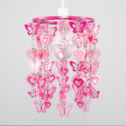 ValueLights Pink Hearts and Butterflies Pendant Lamp Shade - Size: 18 x 28 x 18cm - Wilko - thumbnail 4