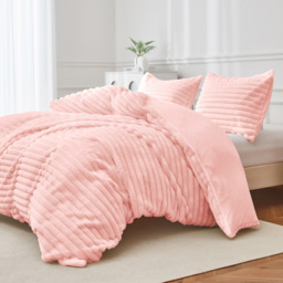 Groundlevel King Size Pink Stripe Super Soft Luxury Faux Fur Duvet - Wilko - thumbnail 3