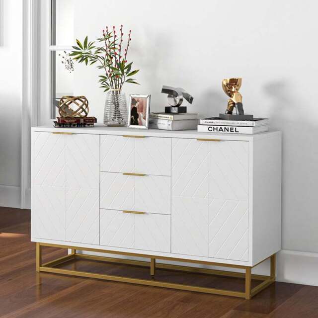 Portland 2 Door 3 Drawer White Modern Freestanding Storage Cabinet - Size: 120 x 40 x 76cm - Wilko - image 1