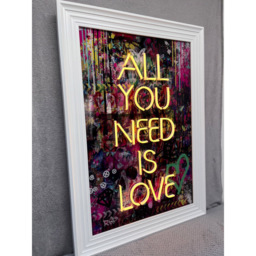 Splashbax All You Need is Love White Premium Gallery Frame LED Neon Wall Art - Size: 105 x 75 x 7cm - Multi - Wilko - thumbnail 4