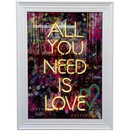 Splashbax All You Need is Love White Premium Gallery Frame LED Neon Wall Art - Size: 105 x 75 x 7cm - Multi - Wilko