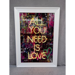 Splashbax All You Need is Love White Premium Gallery Frame LED Neon Wall Art - Size: 105 x 75 x 7cm - Multi - Wilko - thumbnail 3
