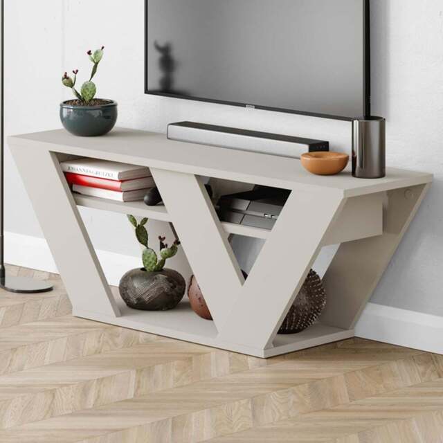 Decortie Pipralla 2 Shelf Sandstone Effect Modern TV Unit - Size: 40 x 110 x 30cm - Cream - Wilko - image 1
