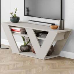 Decortie Pipralla 2 Shelf Sandstone Effect Modern TV Unit - Size: 40 x 110 x 30cm - Cream - Wilko - thumbnail 1