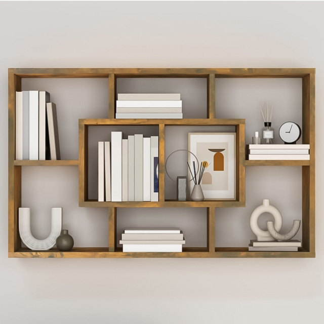 vidaXL 8 Compartment Smoked Oak Wall Shelf - Size: 174 x 56 x 35cm - Brown - Wilko - image 1