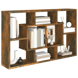 vidaXL 8 Compartment Smoked Oak Wall Shelf - Size: 174 x 56 x 35cm - Brown - Wilko - thumbnail 4