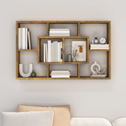 vidaXL 8 Compartment Smoked Oak Wall Shelf - Size: 174 x 56 x 35cm - Brown - Wilko - thumbnail 7