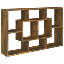 vidaXL 8 Compartment Smoked Oak Wall Shelf - Size: 174 x 56 x 35cm - Brown - Wilko - thumbnail 3
