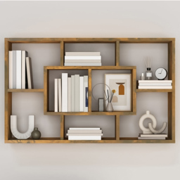 vidaXL 8 Compartment Smoked Oak Wall Shelf - Size: 174 x 56 x 35cm - Brown - Wilko - thumbnail 1