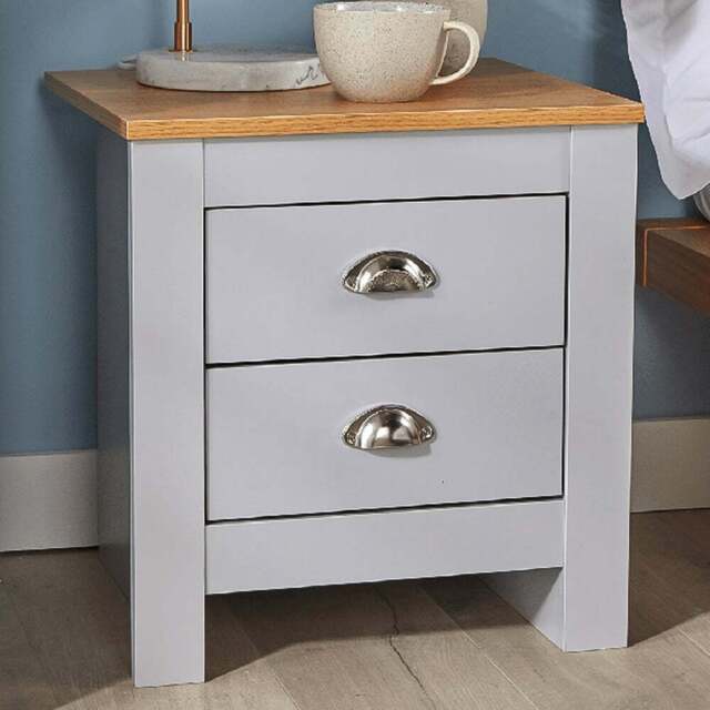 Home Source Camden 2 Drawer Grey Bedside Table - Wilko - image 1